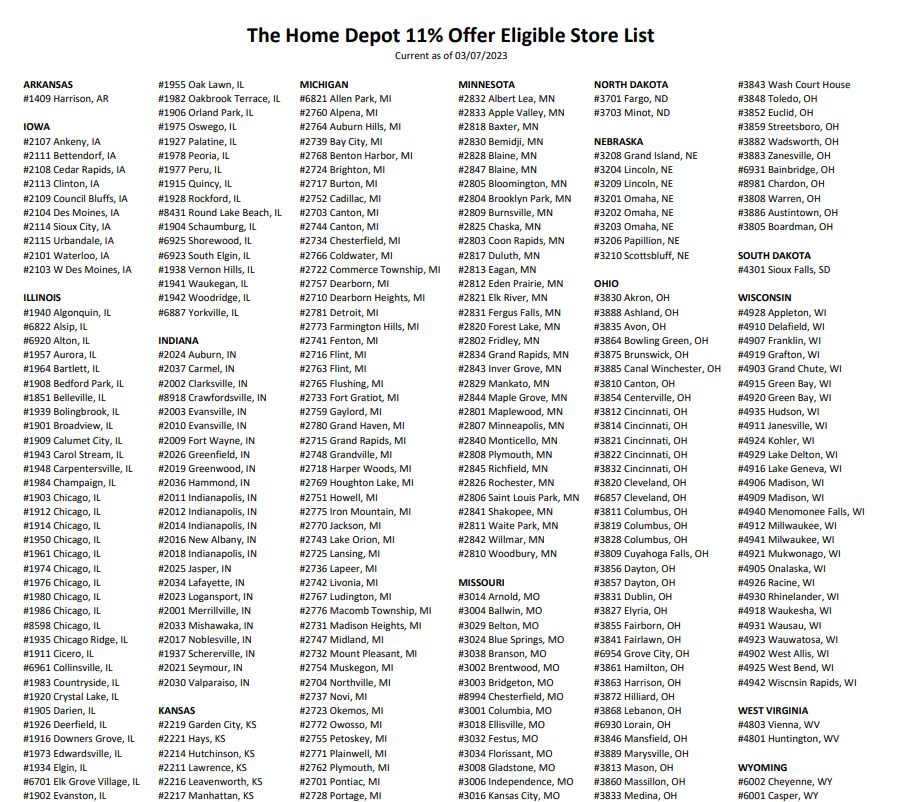 Home Depot 11 Rebate