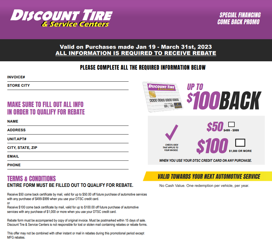 Discount Tire Rebate