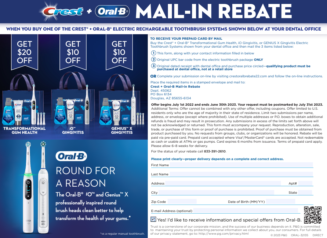 Oral-B Mail-in Rebate Form 2023