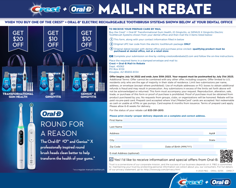 Printable Oral-B Rebate Form 2023